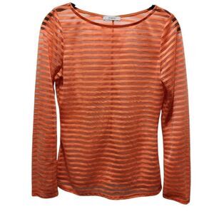 Studio F orange and mesh stripe bodycon shirt long sleeve small